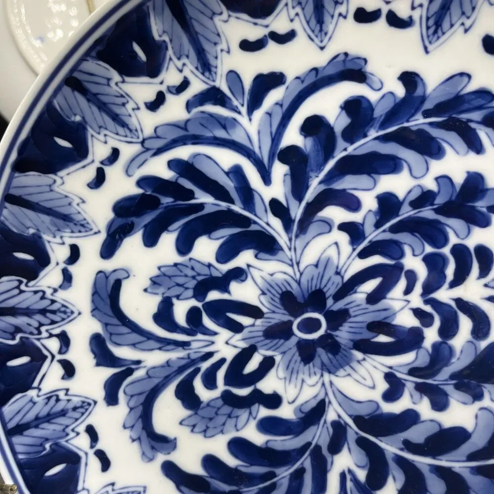 Set of 2 Vintage Centrum Ceramics Blue & White Floral 10 1/8” Dinner Plates